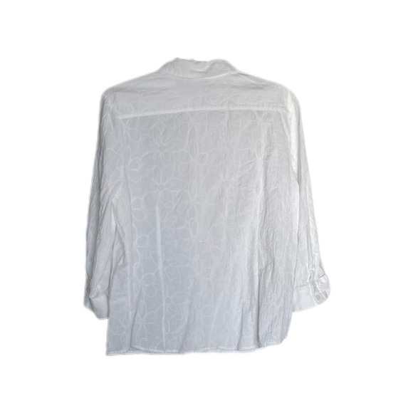 Laura Scott White Floral Embroidered 3/4 Roll Tab Sleeve Button Down Women’s XL - Picture 2 of 12